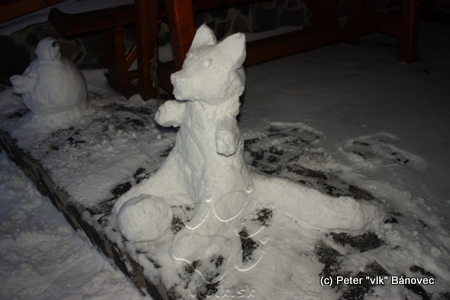 jednou zo súťaží bolo aj stavanie snehuliakov - môj snehový vĺčik nakoniec v hlasovaní o najkrajšieho snehuliaka vyhral... nuž ďakujem